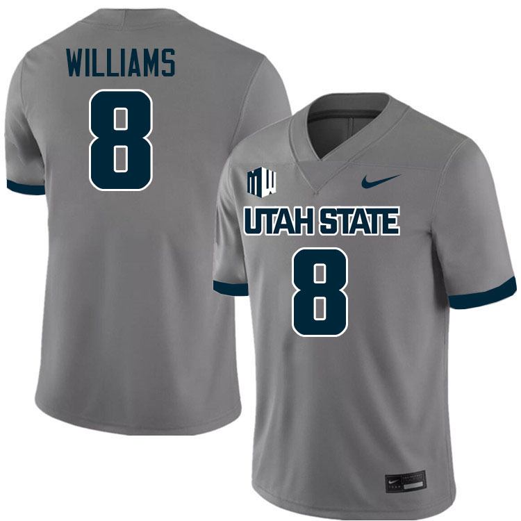 Utah State Aggies #8 Macyo Williams College Football Jerseys Stitched-Grey